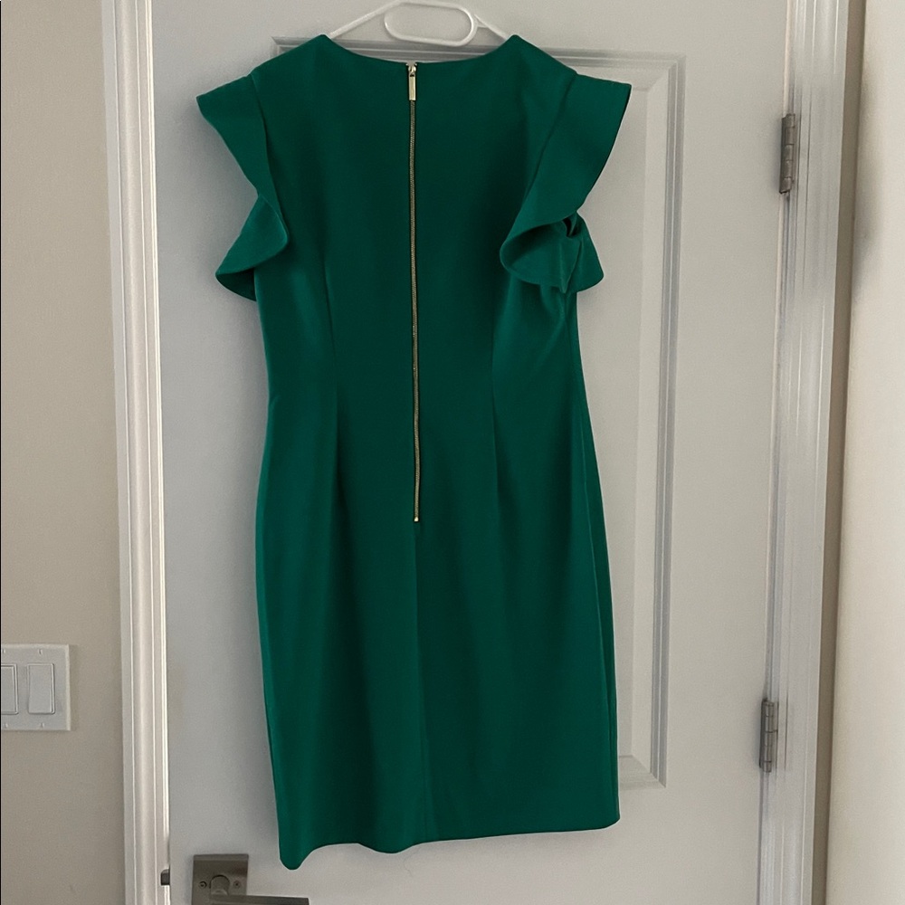 Calvin Klein Classic Emerald Ruffle Sleeve Dress - Picture 2 of 3